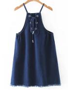 Shein Blue Spaghetti Strap Lace Up Denim Top