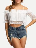 Shein White Cold Shoulder Lace Crop Top
