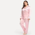 Shein Plus Striped Button Up Satin Pajama Set