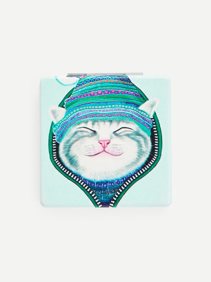 Shein Cat Print Convenient Makeup Mirror
