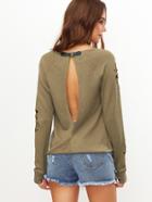 Shein Buckled Split Back Ripped Sweatshirt