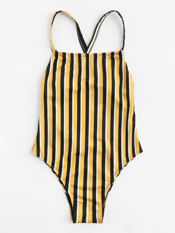 Shein Cross Back Low Back Swimsuit