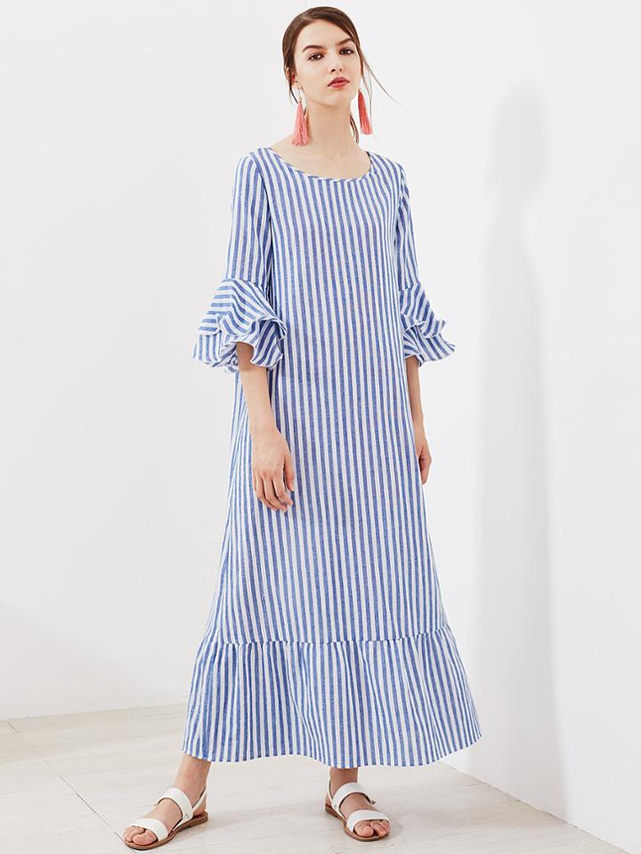 Shein Layered Bell Sleeve Striped Kaftan Dress
