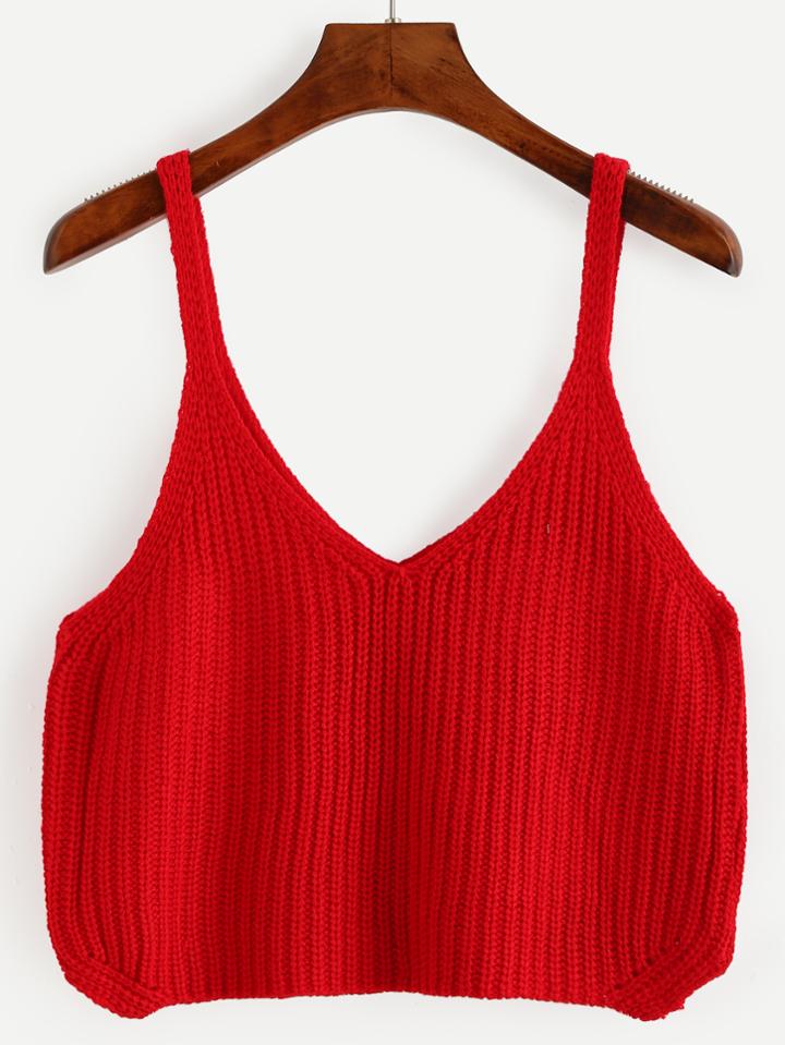Shein Red Crop Knitted Cami Top