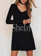 Shein Black Scoop Neck Long Sleeve Dress