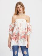 Shein Florals Bow Tie Detail Dip Hem Bardot Top