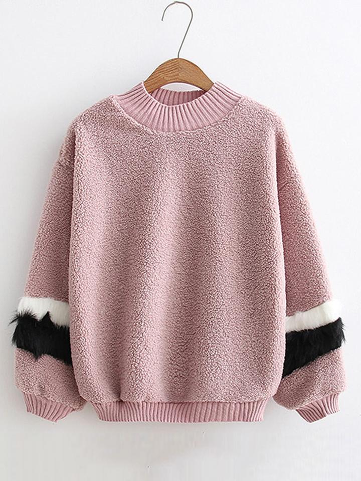 Shein Faux Fur Insert Lambswool Sweatshirt