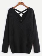 Shein Black Mixed Knit Crisscross Back Sweater