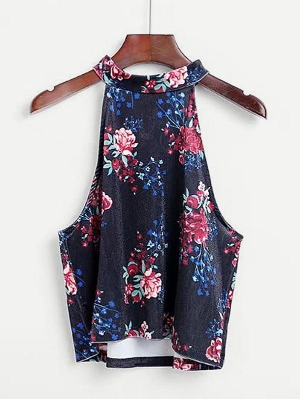 Shein Velvet Florals Halter Top