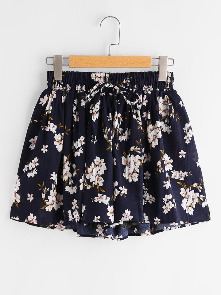 Shein Floral Print Random Drawstring Waist Skort