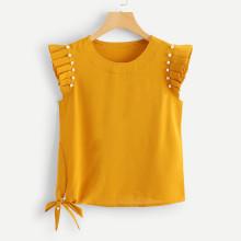 Shein Pearl Beaded Pleated Blouse