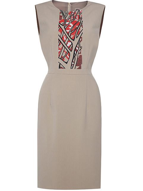 Shein Khaki Crew Neck Embroidered Sheath Dress