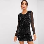 Shein Mesh Back And Sleeve Sequin Dress