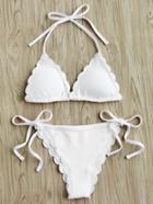 Shein Scalloped Trim Side Tie Halter Bikini Set