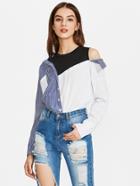 Shein Contrast Panel 2 In 1 Striped Blouse
