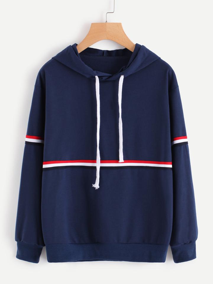 Shein Striped Tape Detail Hoodie