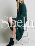 Shein Dark Green Long Sleeve Backless Maxi Dress
