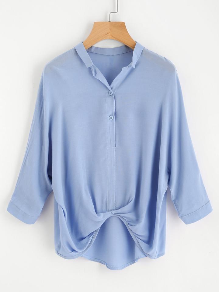 Shein Dolman Sleeve Ruched Detail Dip Hem Blouse