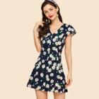 Shein Cap Sleeve Daisy Print Dress