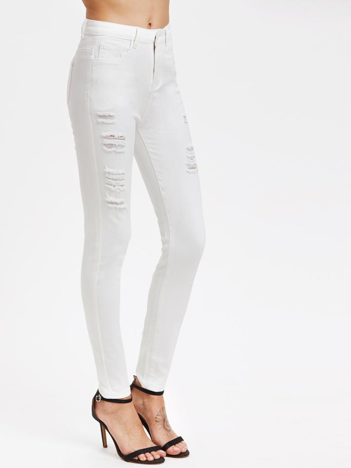 Shein Middle Rise Distressed Skinny Jeans