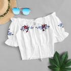 Shein Off Shoulder Floral Embroidered Top