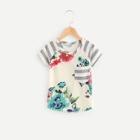 Shein Toddler Girls Floral Print Contrast Striped Tee