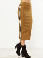 Shein Mustard Side Striped Fit Tea Length Skirt