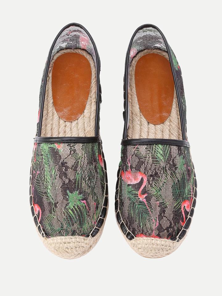 Shein Flamingo Print Cap Toe Espadrille Flats