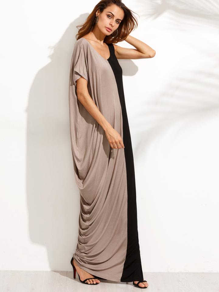 Shein Color Block Scoop Neck Split Side Maxi Dress