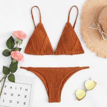 Shein Shirred Plain Bikini Set