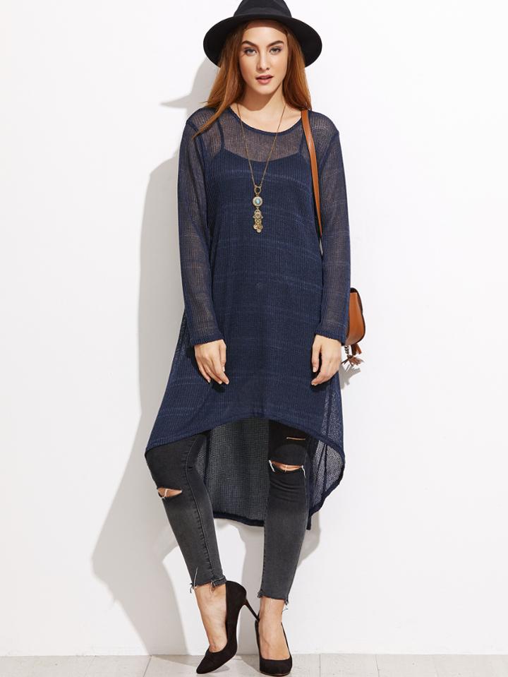Shein Dark Blue Dip Hem Top