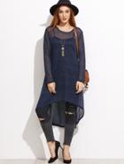 Shein Dark Blue Dip Hem Top