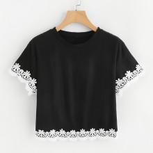 Shein Contrast Floral Lace Trim T-shirt