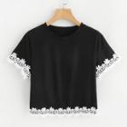 Shein Contrast Floral Lace Trim T-shirt
