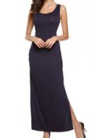 Rosewe Navy Blue Side Slit Round Neck Tank Dress