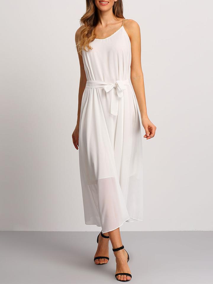 Shein White Spaghetti Strap Chain Chiffon Dress