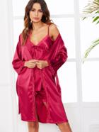 Shein Lace Panel Cami Pajama Set With Robe