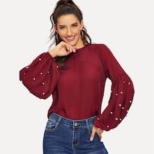 Shein Keyhole Back Pearl Embellished Top