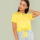 Shein Marled Knit Knotted Hem Tee