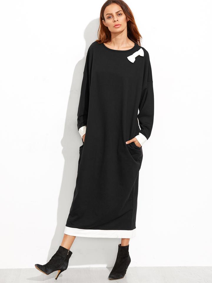 Shein Contrast Bow Sweatshirt Dress With Pockets