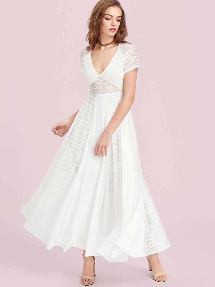 Shein Raglan Sleeve Floral Lace Panel Peekaboo Dress