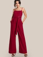 Shein Self Belted Fold Pleat Cami Palazzo Jumpsuit