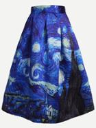 Shein Oil Painting Print A-line Skirt With Zipper