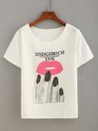 Shein Fingers & Lip Print Chiffon Top