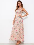 Shein All Over Flower Embroidered Mesh Overlay Dress