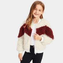 Shein Girls Zip Front Two Tone Teddy Jacket