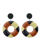 Shein Box Vintage Style Wood Geometric Pattern Round Hanging Earrings