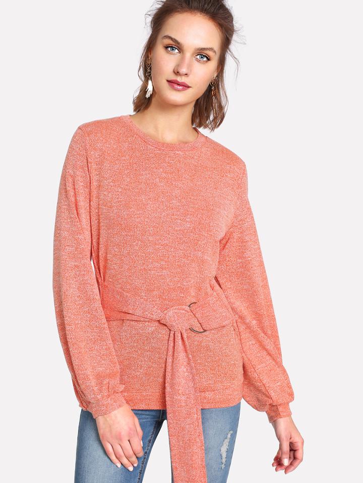 Shein O-ring Belted Marled T-shirt