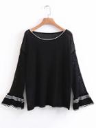 Shein Drop Shoulder Bell Cuff Striped Trim Knitwear