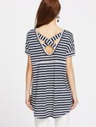 Shein Crisscross V Back High Low Striped Tee